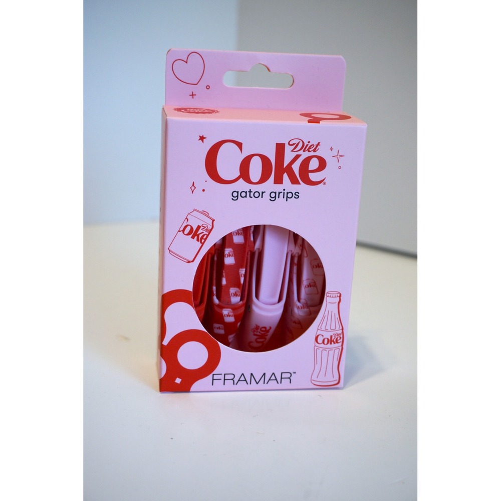 Framar Diet Coke Gator Grips Hair Clips Pink Red Sectioning Professional New